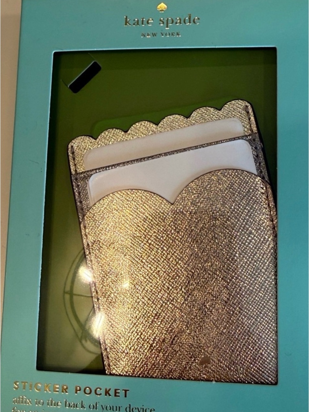 Kate Spade Scallop Triple Sticker Pocket Gold Phone Card Holder NWT